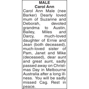 Funeral Notices Ann Male Carol