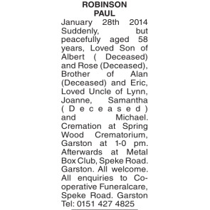 Notice Gallery for PAUL ROBINSON