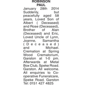 Notice Gallery for PAUL ROBINSON