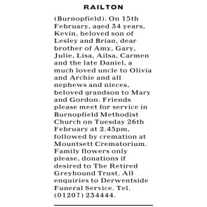 Notice Gallery for KEVIN RAILTON