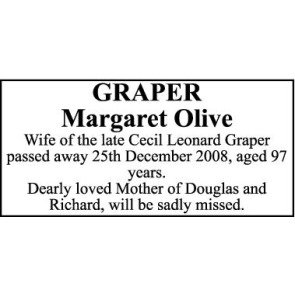 Notice Gallery for MARGARET OLIVE GRAPER