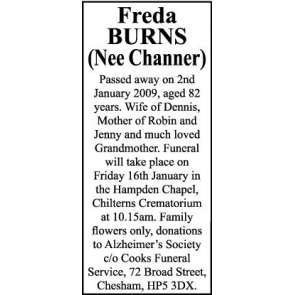 Notice Gallery for BURNS Freda