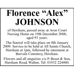 Notice Gallery for ALEX JOHNSON Florence