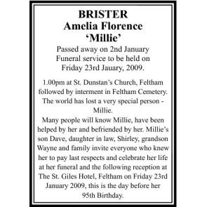 Notice Gallery for AMELIA FLORENCE BRISTER