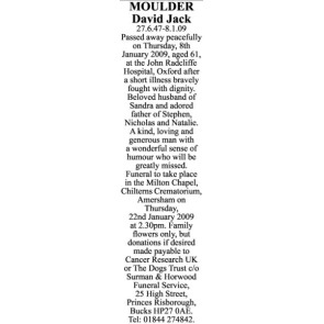 Notice Gallery for DAVID JACK MOULDER