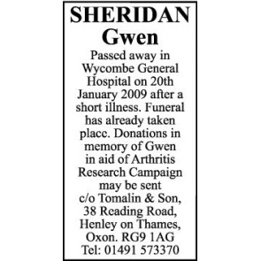 Notice Gallery for GWEN SHERIDAN