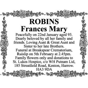 Photo of FRANCES MARY ROBINS