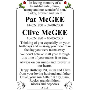 Notice Gallery for Pat McGEE