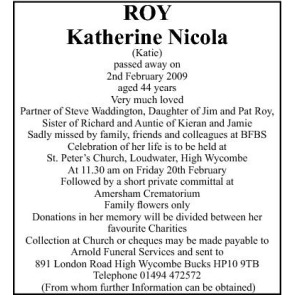 Notice Gallery for KATHERINE NICOLA ROY