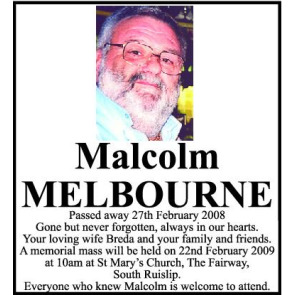 Notice Gallery for MELBOURNE Malcom