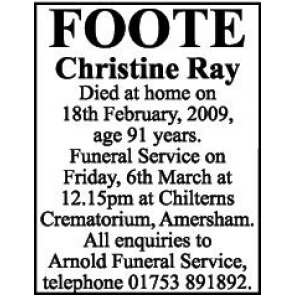 Notice Gallery for CHRISTINE RAY FOOTE