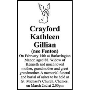 Notice Gallery for KATHLEEN GILLIAN Crayford