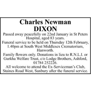Notice Gallery for NEWMAN DIXON Charles