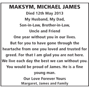 Notice Gallery for MAKSYM MICHAEL JAMES