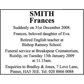 Notice Gallery for FRANCES SMITH