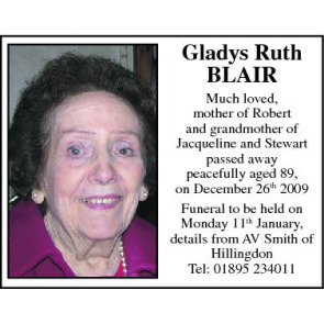 Notice Gallery for RUTH BLAIR Gladys