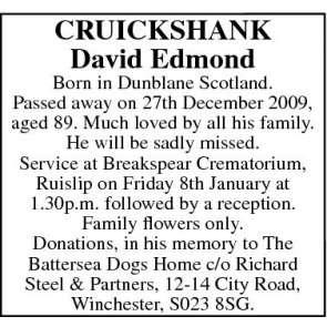 Notice Gallery for DAVID EDMOND CRUICKSHANK