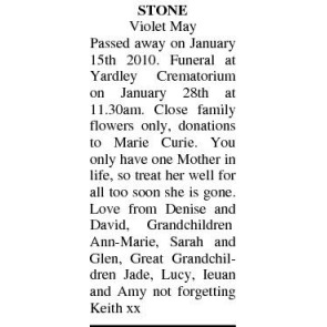 Notice Gallery for VIOLET MAY STONE