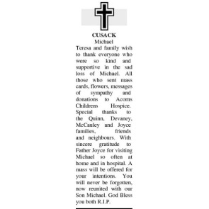 Notice Gallery for MICHAEL CUSACK