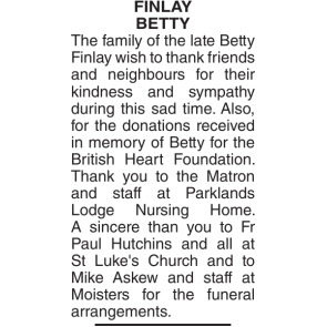 Notice Gallery for BETTY FINLAY