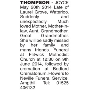 Notice Gallery for JOYCE MAY Thompson