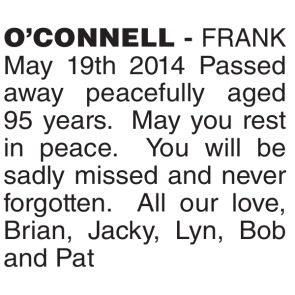 Notice Gallery for FRANK MAY OConnell
