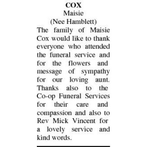 Notice Gallery for MAISIE COX