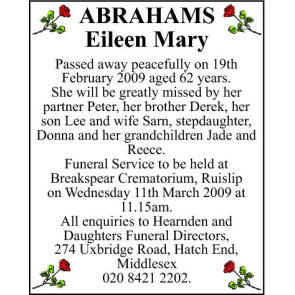 Notice Gallery for EILEEN MARY ABRAHAMS