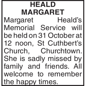 Notice Gallery for MARGARET HEALD