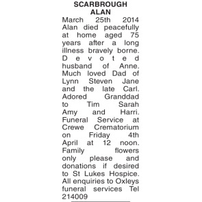 Notice Gallery for ALAN Scarbrough