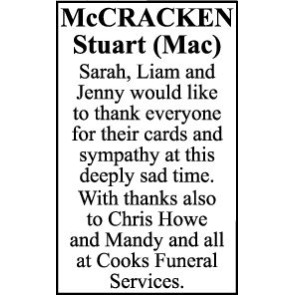 Notice Gallery for STUART McCRACKEN