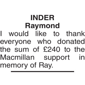 Notice Gallery for Raymond INDER