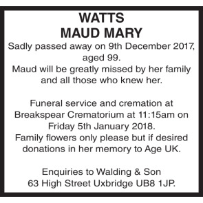 Notice Gallery for MAUD MARY WATTS