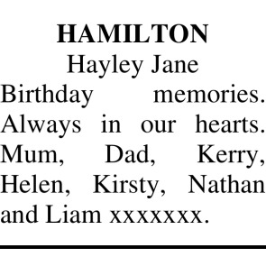 Notice Gallery for HAYLEY JANE HAMILTON