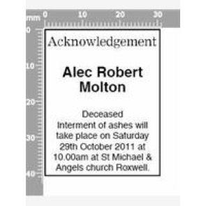 Notice Gallery for Molton Alec Robert Deceased