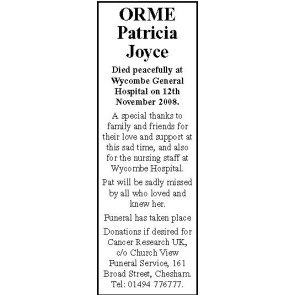 Notice Gallery for PATRICIA JOYCE ORME