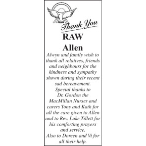 Notice Gallery for ALLEN ALWYN RAW