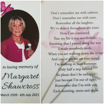 Tribute photo for MARGARET SHAWCROSS