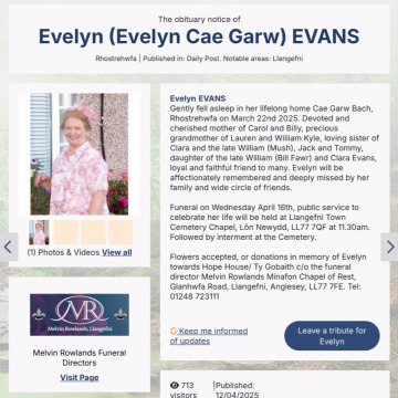 Notice Gallery for Evelyn EVANS