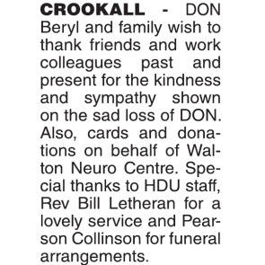 Notice Gallery for DON CROOKALL