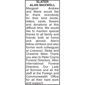 Notice Gallery for ALAN MAXWELL SLATER